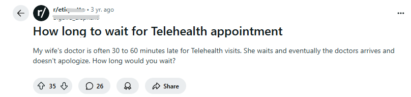 How long to wait for telehealth appointments